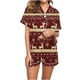 thumbnail image 2 of Puntoco Conjunto de pijama cómodo para mujer Conjunto de pijama de camisa de satén con cuello en V y manga corta con estampado navideño para mujer, 2 of 5