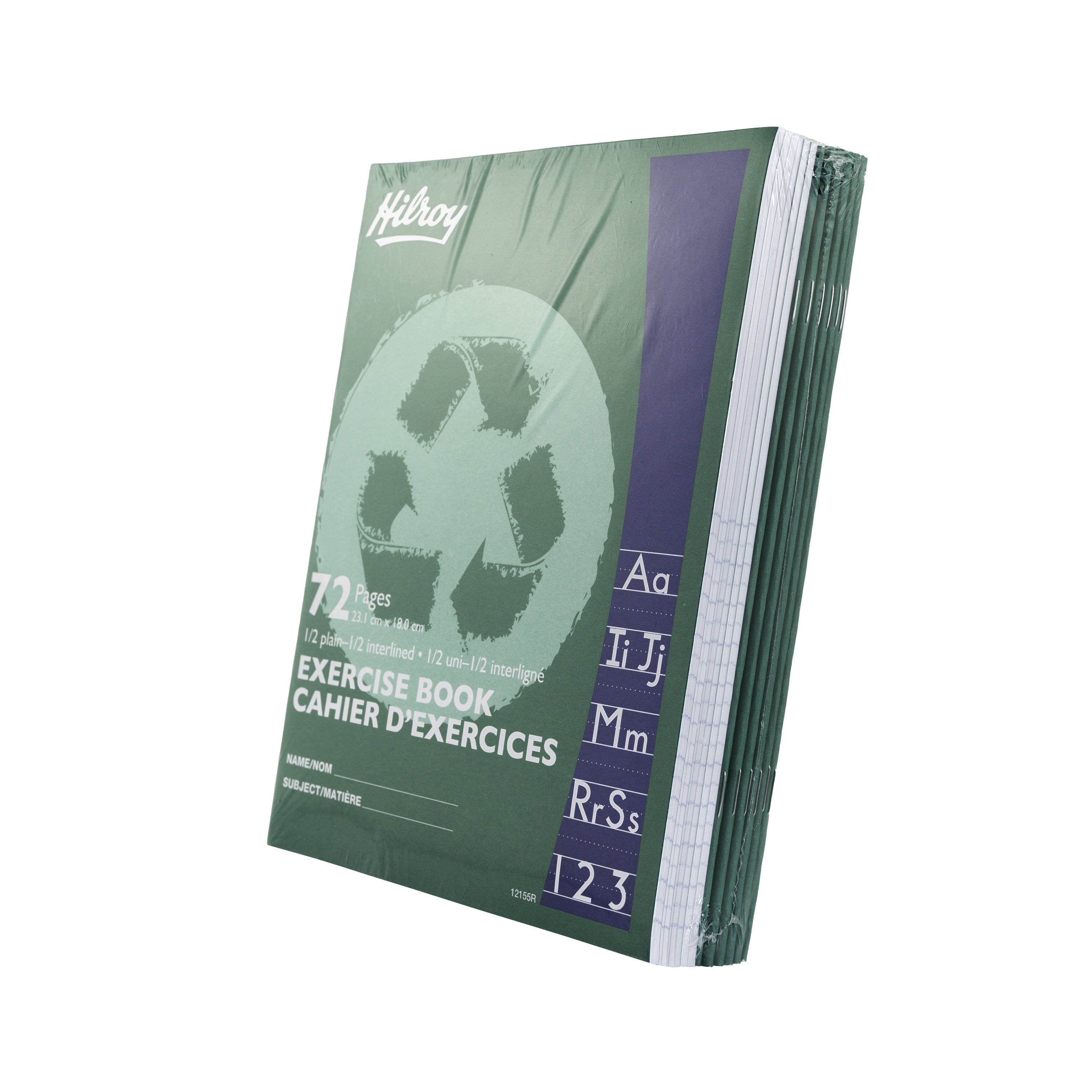 Hilroy Recycled Exercise Books, 72 Pages, 1/2 interlined and 1/2 Plain, 9-1/8 X 7-1/8, 72 Pages