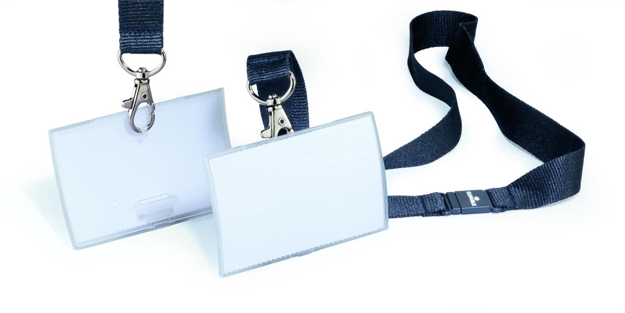 DURABLE Click Fold Badge Holders with 17" Black Lanyard, 2-1/4" x 3-1/2", Clear, Pack of 10 (821719)