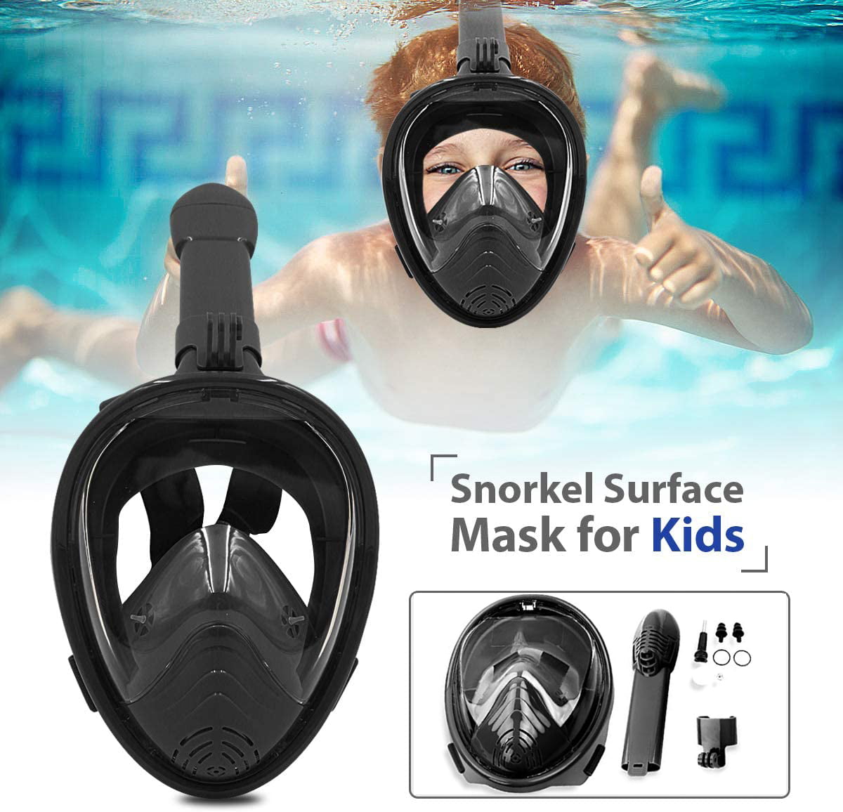 Premium 180 Panoramic View Anti Fog Anti Leak Snorkeling Packages Full Face Snorkel Mask set with Safe Underwater Breathing System Great for Women Men Kid Family Rest Water Swimming Silicone Mask 