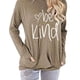 thumbnail image 2 of Camiseta de manga larga para mujer, color caqui, con cuello redondo, bolsillo y diseño estampado, cómoda camiseta informal, talla XXL, 2 of 6