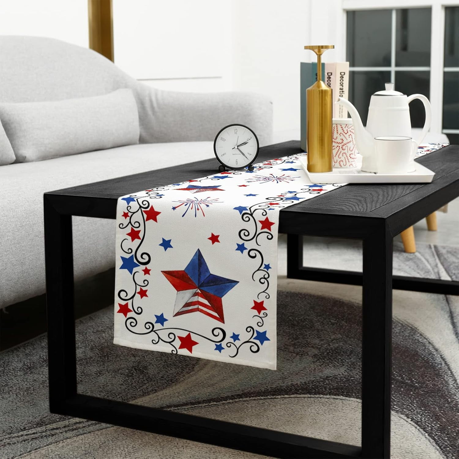 4th Of July Table Runner - Red White & Blue Patriotic Decor, 13" X 72", Polyester For Indoor/Outdoor - View #10