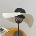 thumbnail image 3 of Sombrero de ala ancha de dos tonos para mujer, sombrero de Sol de ala grande, banda de perlas, doble flor, vacaciones, Playa flexible, 3 of 4