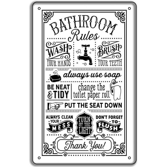 Retro Decor Tin Signs,Bathroom Etiquette Rules,for garage,bar,restaurant,living room,bedroom,kitchen,cafe,bar,8×12inch