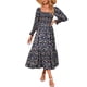thumbnail image 1 of Vestido con estampado floral,Vestido largo para mujer, Vestido cuadrado de manga larga, Vestido con dobladillo con volantes, Rendimiento finamente ajustado, 1 of 6