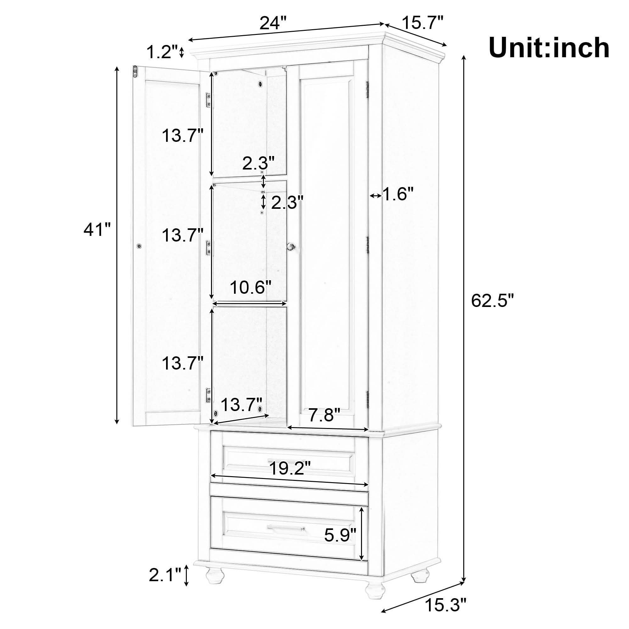 MAYEERTY Tall Storage Cabinet with 2 Drawers, Bathroom Office Use, Grey