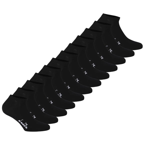 Diadora Chaussettes de Sport Unisexes, Lot de 12 - Chaussettes de Sport, Coton Mercerisé, Logo, Couleur Unie Noir 39-42