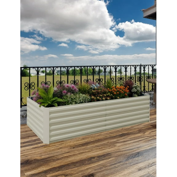 RIEDHOFF 6x3x2ft Galvanized Raised Garden Bed,Deep Root Planter Box for Vegetables,Flowers,Herbs-Large Metal Raised Garden Bed Kit Outdoor,Beige