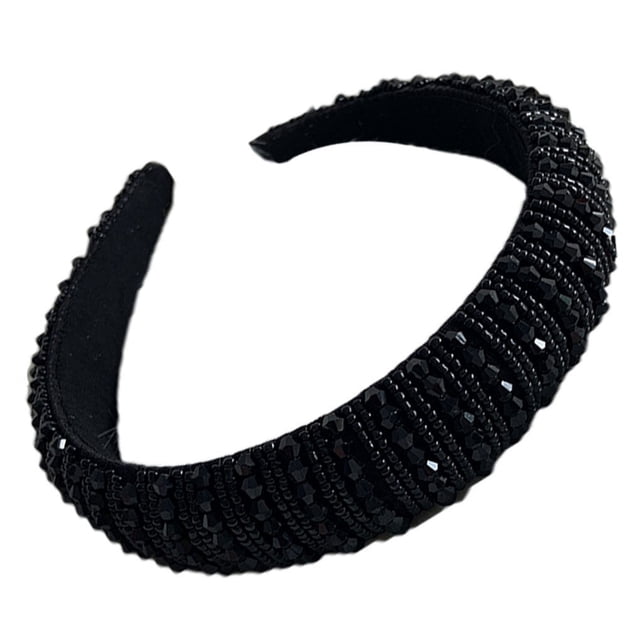 Qarigey Diadema con cuentas de cristal y diamantes de imitación, tocado de punto grueso, accesorios para peinados, tocados para mujeres y Accesorio para el cabello Negro
