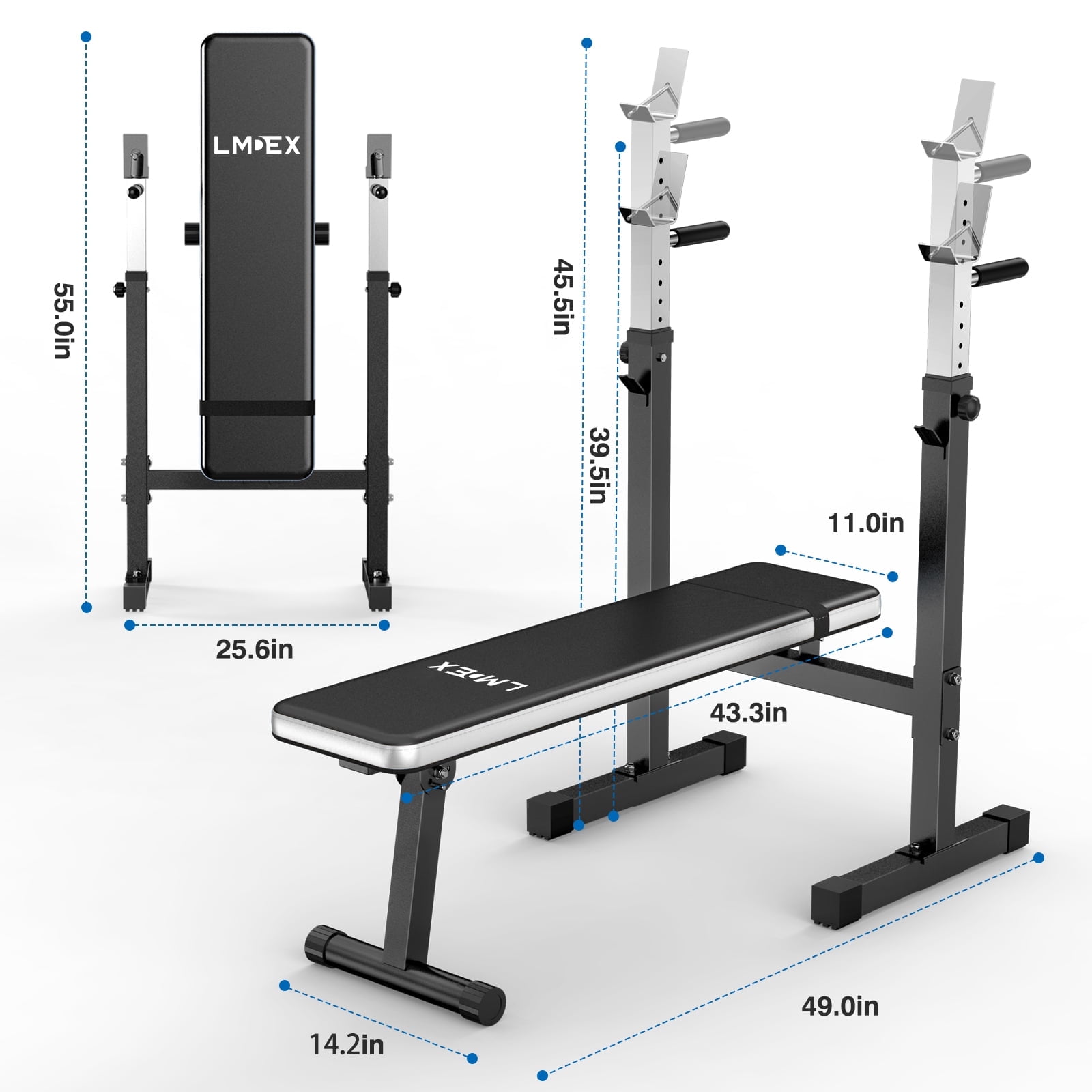 LMDEX Adjustable Weight Bench Folding Fitness Barbell Rack for Full Body Workout Incline & Decline Capability Home Gym Strength