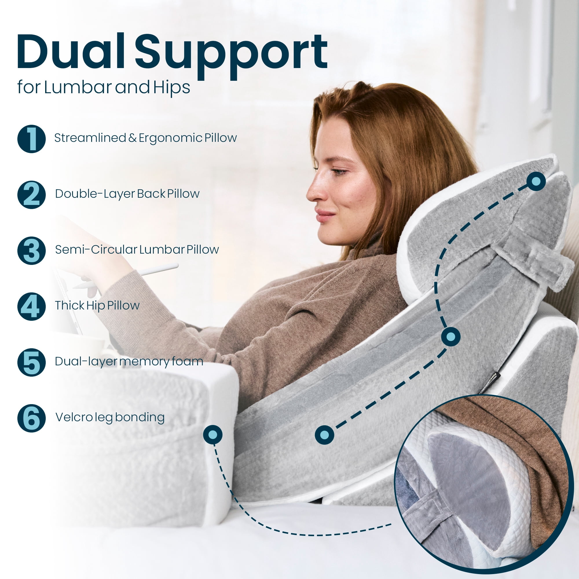 8 Piece Orthopedic Wedge Pillow Set – Adjustable Memory Foam for Sleeping, Post-Surgery Recovery, Back & Leg Pain Relief, Acid Reflux & GERD, Sit Up in Bed, Cup Holder & Tablet Slot