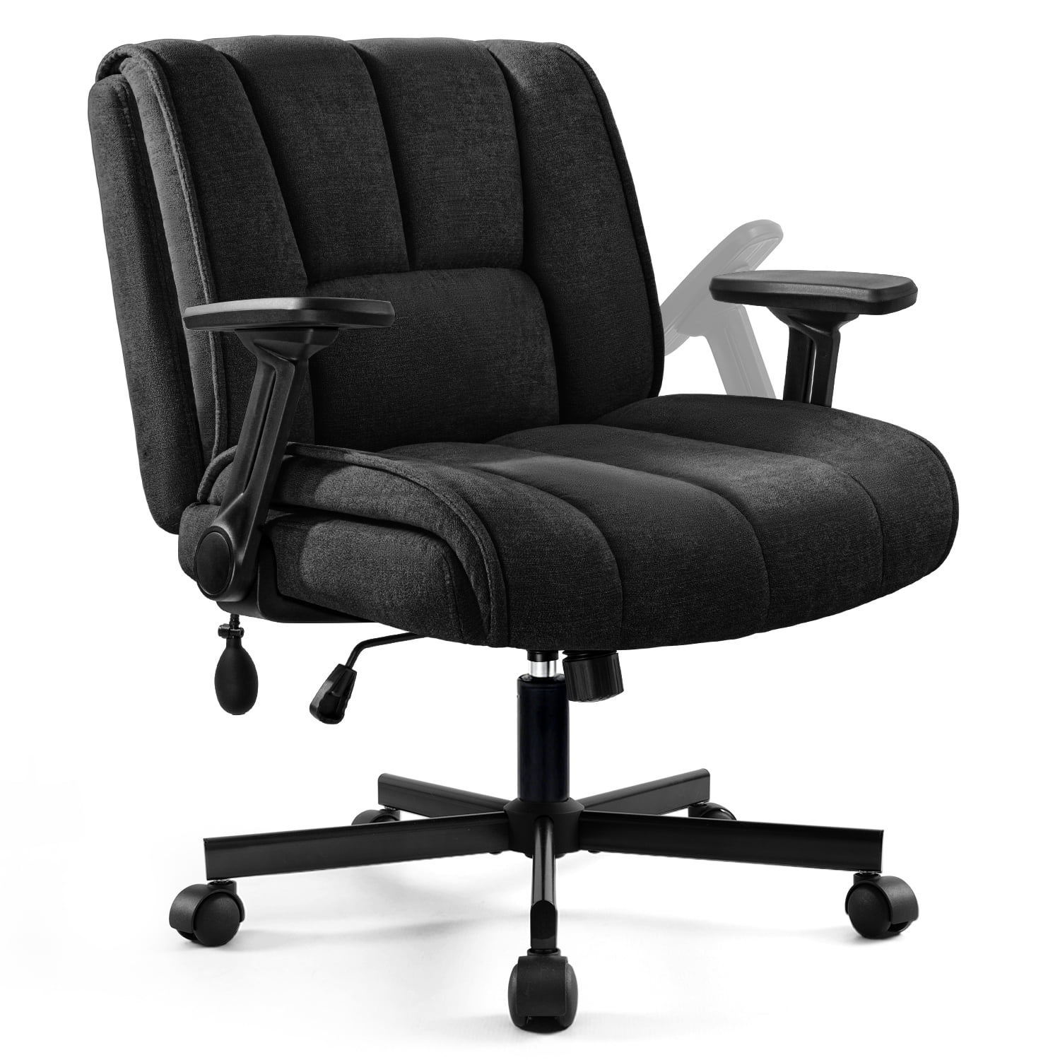 BOSSIN Criss Cross Chair with Wheels,Cross Legged Office Chair,Wide Criss Cross Chair with Flip-Up Arms & Extra-Deep Seat Thickened for Office Chair,Plush Cushion,Cute,Comfy,Black