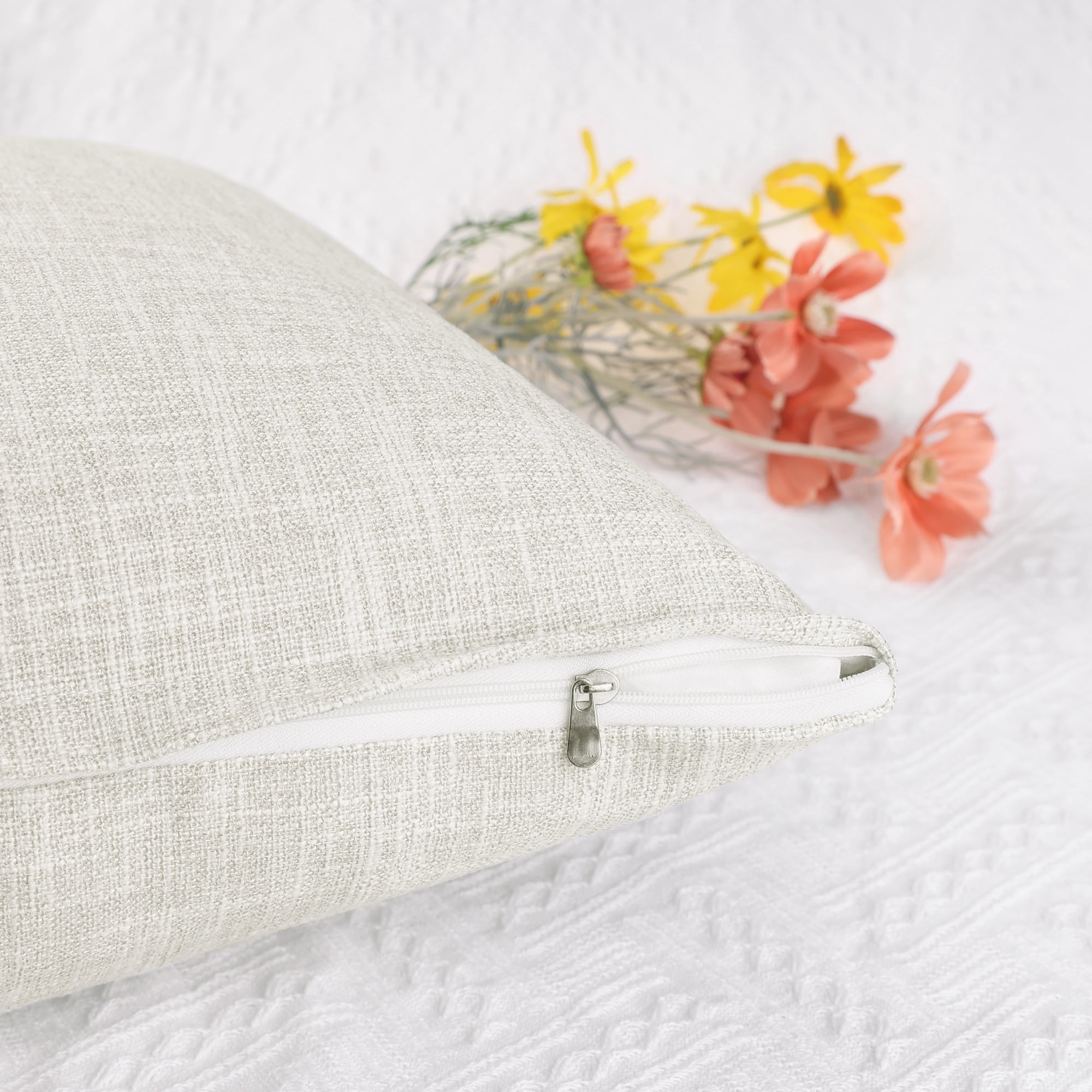 REGALWOVEN Linen Farmhouse Decorative Throw Pillow Covers Rustic Square Cushion Covers Set of 2 for Home Sofa Couch Beige 18" x 18"