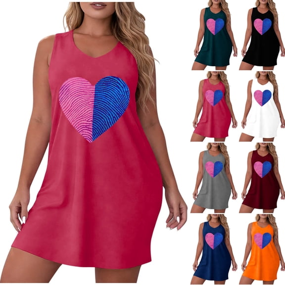 Sakmal Heart Print Moomoos for Women Sleeveless Sleep Tank Crew Neck Comfy Nightgown for Women L