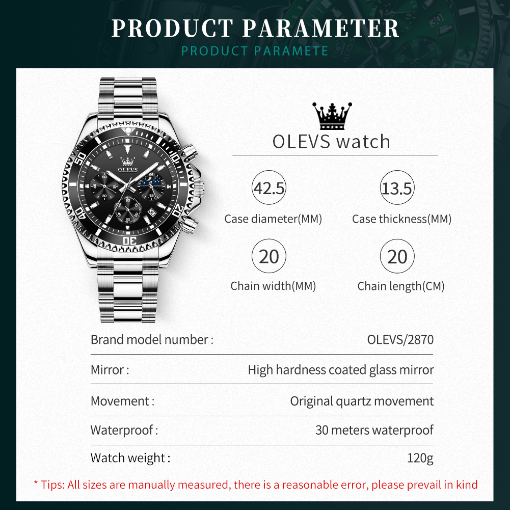 OLEVS Men's Chronograph Luxury Stainless Steel Watch photo 3