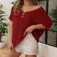 thumbnail image 2 of HJYCHN T-Shirts pour Femmes Été Décontracté Haut en Tricot Blouse de Plage Cache-Maillot Col Rond T-Shirt Uni Hauts pour Femmes Manches Courtes Rouge P, 2 of 5