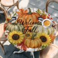 thumbnail image 3 of Round Table Cover 36-44 Inch Pumpkins Fall Waterproof Reusable Table Cloth Round Fitted Vinyl Tablecloth with Elastic Edged for Parties Outdoors, Thanksgiving Wooden Berry Floral Vintage, 3 of 6