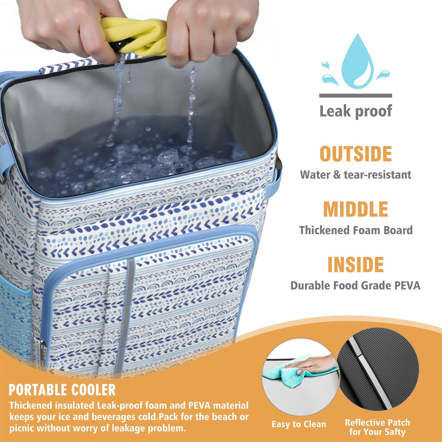 Travel Cooler Bag - Boho Bohemia Pioneer Flower Geometric Line Art Camping Beer Cooler Backpack with Bottle Opener- Waterproof Insulated Picnic Backpacks - Cooler Bag for Beach