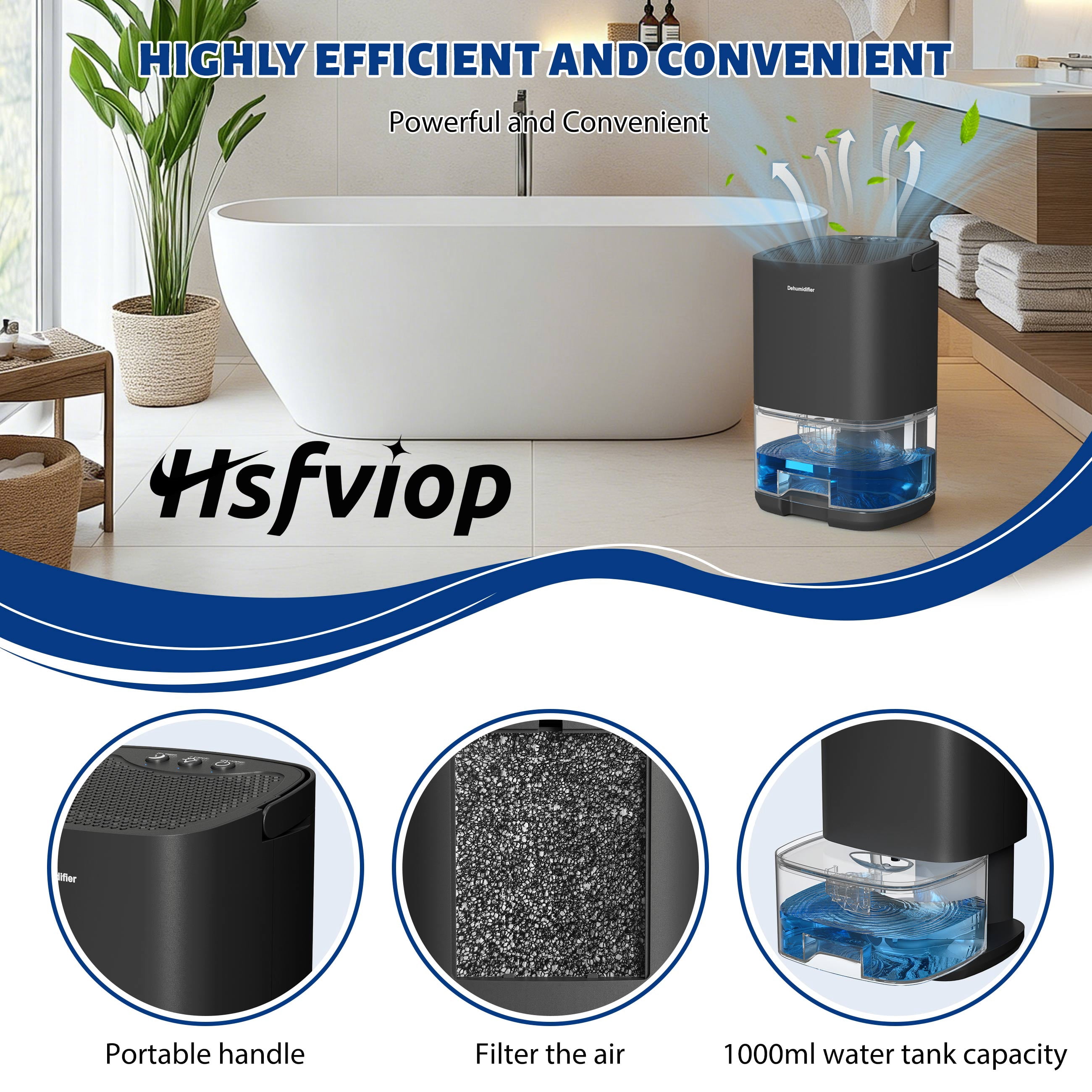 Hsfviop Dehumidifier for Home with LED Light Portable Water Tank with Auto-off for Home 7 Colors,Black