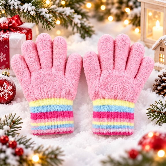 Winter Warm Fuzzy Five-Finger Gloves, Soft Stretchy Plush Gloves-Cozy Cold Weather Comfort