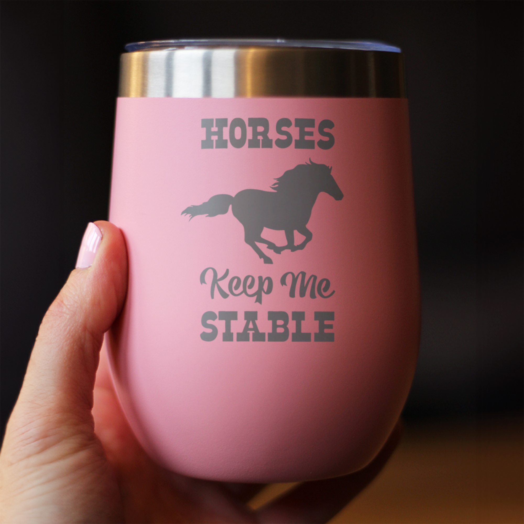 Bevvee Insulated Wine Tumbler 12 oz Horses Keep Me Stable Equestrian Enthusiast Gifts Tumblers