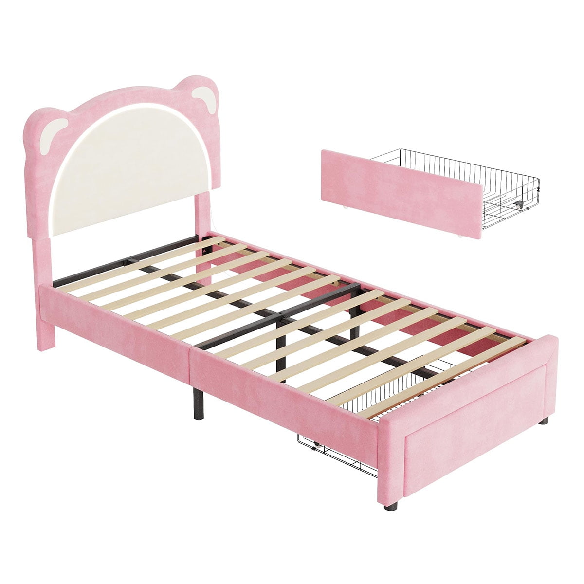 Danolapsi Twin Size Bed Frame, Upholstered Platform Bed Frame with Adjustable Headboard & Led Light, Wooden Slats Support, No Box Spring Needed