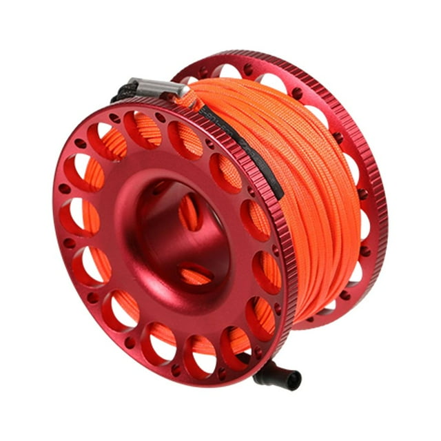 Baohd Reel Professional 30m Rope Lightweight Aluminum Diving Tech Spool with Snap Hook Swimming Supplies Equipment Red