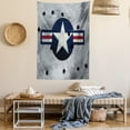 thumbnail image 2 of Airplane Tapestry, Star on Round Circle with Stripes with Grunge Effect Backdrop Aircraft, Wall Hanging for Bedroom Living Room Dorm Decor, 40W X 60L Inches, Red Grey Blue White, by Ambesonne, 2 of 5