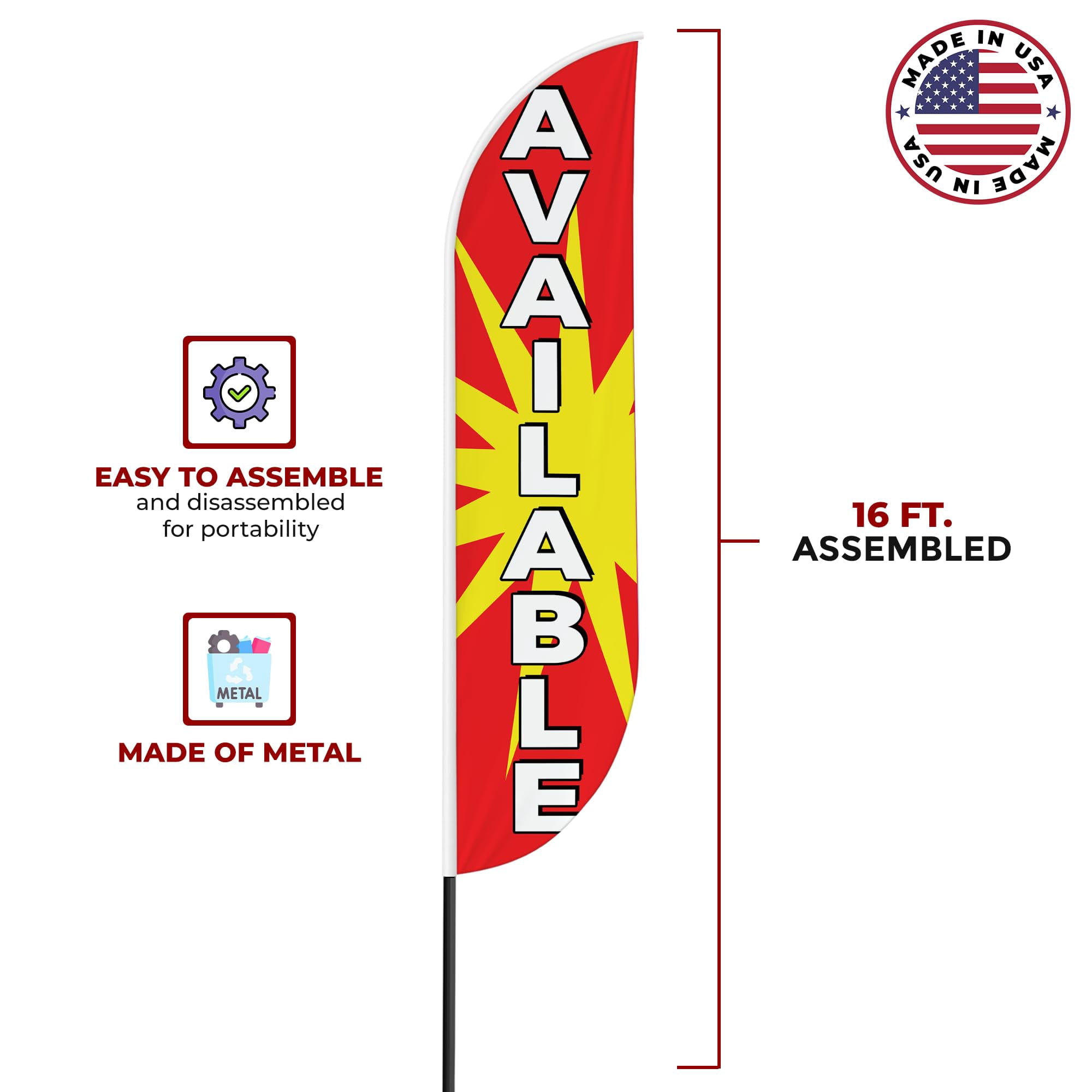 Available Sign feather flag Pole kit for Outdoor by Mavis Printing | 15 FEET Long Polyester Outdoor Banner Flag for Easy Hang | HD Print Swooper Flags to Advertise Real Estate Business