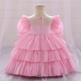 thumbnail image 4 of Little Girl Dresses Bowknot Princess Dress Baby Short Sleeve Mesh Cake Dress Wedding Dress Girls Party Dress Pink 12 Months-18 Months, 4 of 4