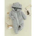 thumbnail image 3 of Wassery Baby Girls Winter Hooded Romper 3M 6M 9M 12M 18M Infant Girls Solid Color Long Sleeve Cartoon Plush Zipper Jumpsuit, 3 of 8