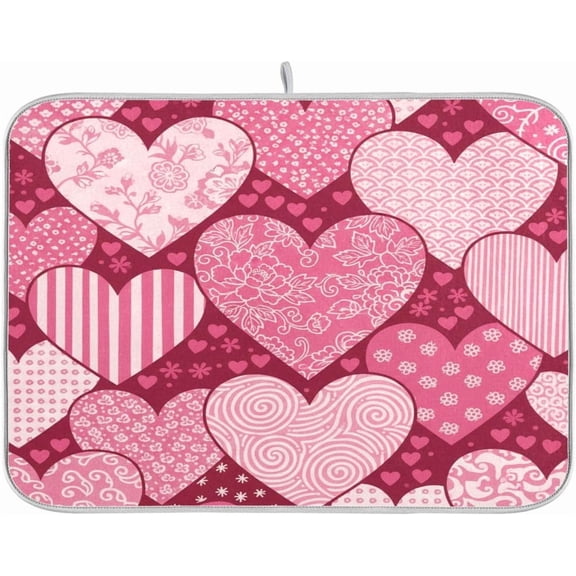 Valentine''s Day Heart Dish Drying Mat 16x18 Absorbent Dishes Pad Dish Drainer Mat Protector for Kitchen Fast Dry