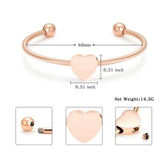 Heart Locket Stainless Steel Open Bangle Funeral Urn Bracelet for Ashes Holder Cremation Jewelry for Ashes
