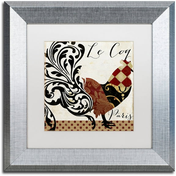 Trademark Fine Art "Roosters of Paris II" Canvas Art by Color Bakery White Matte, Silver Frame