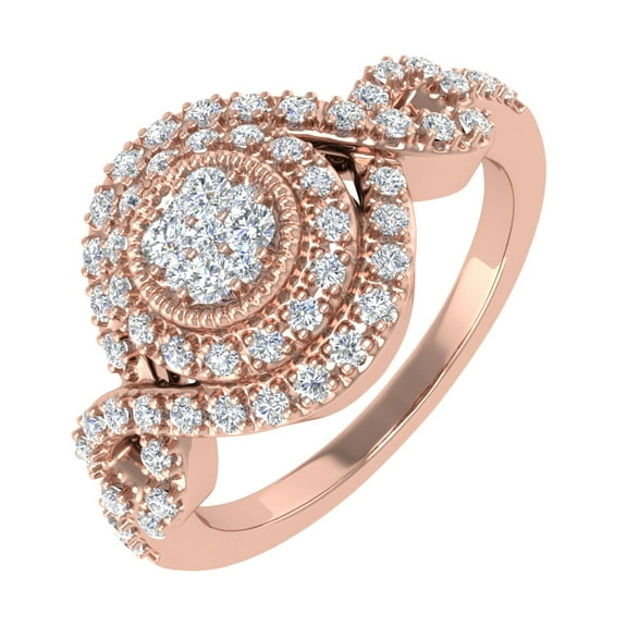 3/8 Carat Prong Set Diamond Twisted Halo Engagement Ring in 10K Rose Gold (Ring Size 11)