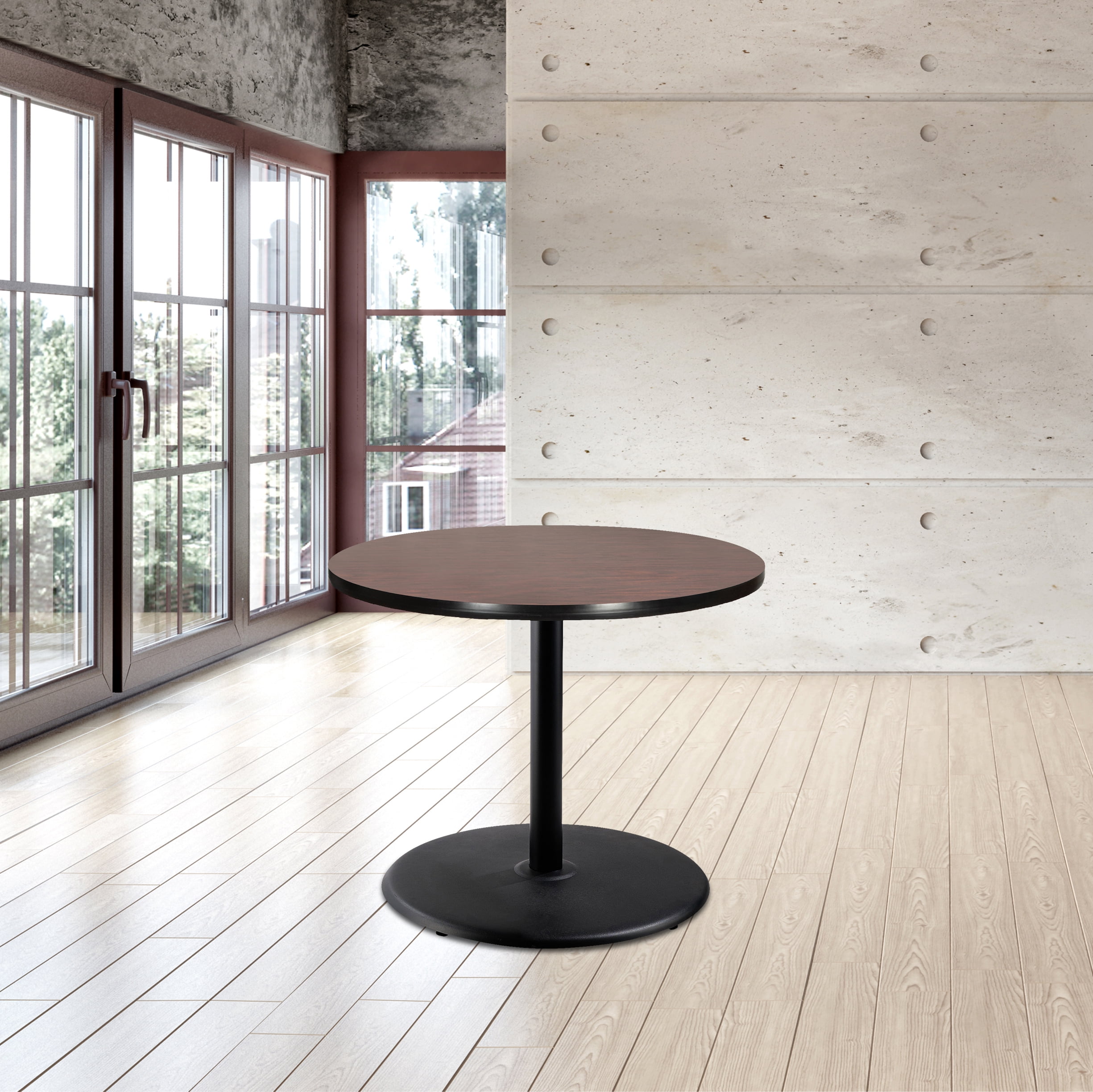 Hampden Furnishings Bennet Collection Steel Frame 36" Round Top, Round Base, 42" Height, Cafe Table, Black Frame/Mahogany Top
