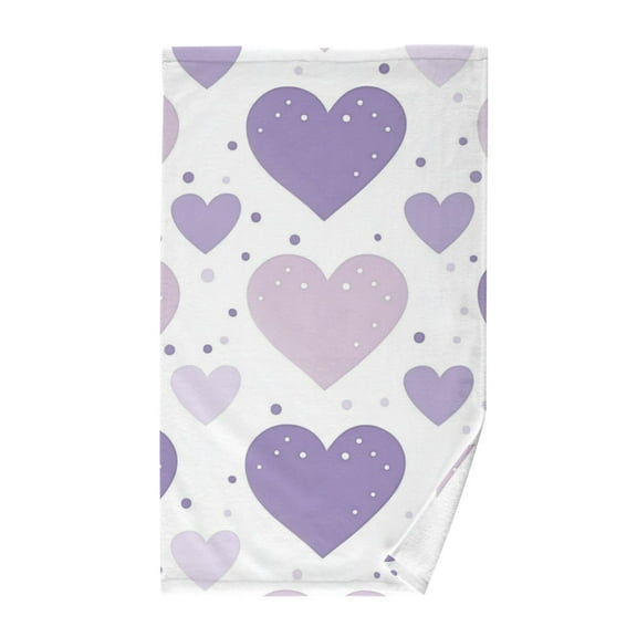 Purple Hearts Dots Pure Cotton Bath Towel Hand Towel 1 Piece for Pool Beach Gym 16" x 28"