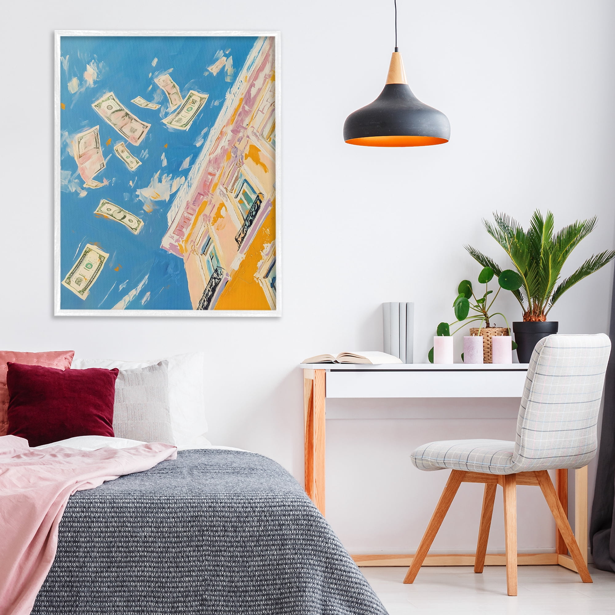 Stupell Industries Money Rain Drifting Past Windows White Framed Giclee Art, design by The Prints Vibe