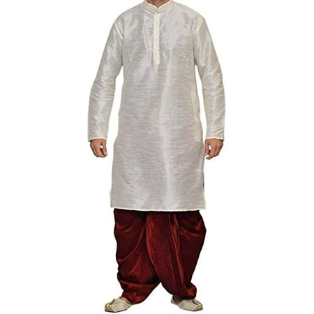 

Royal Men s White Art Silk Blend Dhoti Kurta