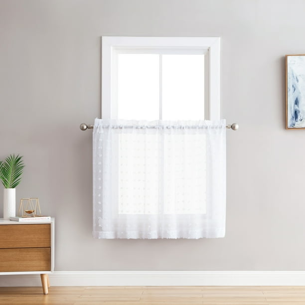 Bathroom and More Collection Sheer 2 Piece Window Curtain Café/Tier Set 3D Small Soft Tufts