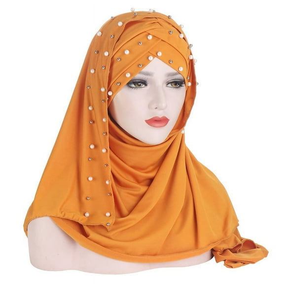 Ruanlalo Scarf,Fashion Women Headscarf Round Beads Faux Pearl Headwear Scarf Wrap for Daily Life