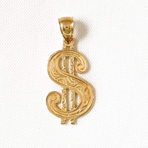 14K Yellow Gold Dollar Sign Pendant