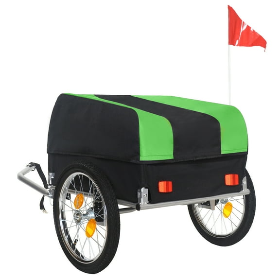 Heavy-Duty Bike Cargo Trailer with Removable Waterproof Cover – 88 lbs Capacity, 16" All-Terrain Wheels & Foldable Design for Camping, Groceries, green black