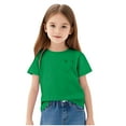 thumbnail image 3 of Povozer Girls Short Sleeve Crop Tops Kids Girls Short Sleeve Heart Pocket Kids Shirts for Girls Tshirt Graphic Tee Shirt Litter Girls Tops for 6-7 Years,Green, 3 of 9
