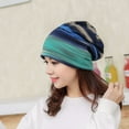 thumbnail image 4 of Tittly Winter Hats Beanie Women Cap Scarf Stripe Wrap Hat Head Hat Ruffle Turban Collar Baseball Caps Skull Caps Hats for Women Blue One Size, 4 of 5