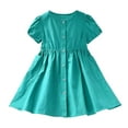 thumbnail image 1 of IULZEBTY Robes Filles Enfants Été Manches Courtes Robe Chemise Couleur Unie Fête d'Anniversaire Princesse Taille 3 Ans-4 Ans, 1 of 7