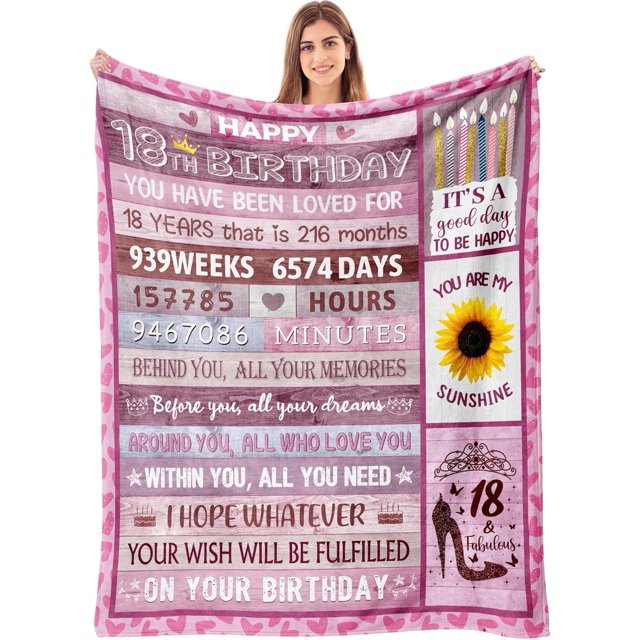 LHSHID 18th Birthday Gifts for Girls Happy 18th Birthday Decorations Gifts for Girl Gifts for 18 Year Old Girl Daughter Bestie Sister Best 18th Birthday Gift Ideas 40"x50"