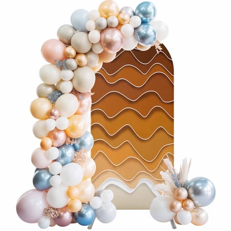 Orange Ocean Waves Arch Backdrop Cover 6.6Ft, Wedding Arch Covers Stretchy Backdrop, Coastal Country Abstract Ombre Stripes Fitted 2 Sided Arched Photo Background for Birthday Party Decorations