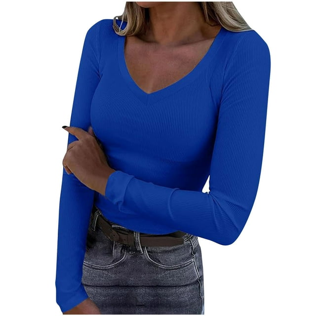 TACILIP Long Sleeve Shirts for Women Pullover Work Tops V Neck Fitted Workout Tees Going Out Fall Fashion