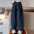 thumbnail image 5 of CAICJ98 Girls' Baggy Jeans Kids Elastic Waist Casual Denim Pants Wide Leg Jeans for Girls with Pockets Blue,11-12 Years, 5 of 7